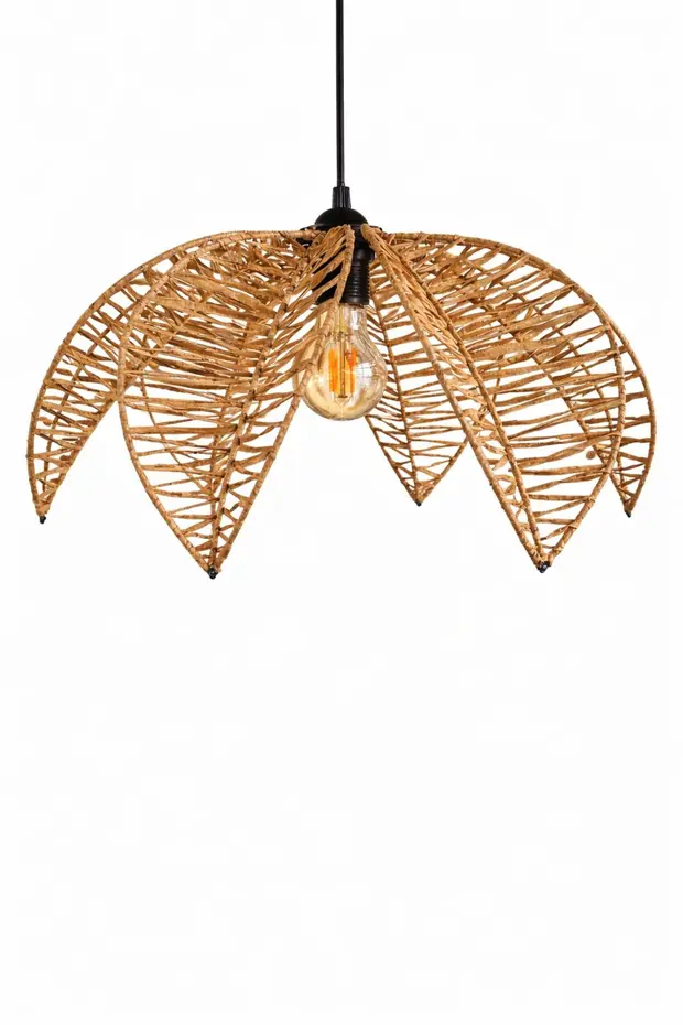 Bohem Handmade Yaprak Tasarımlı Sarkıt Avize - Doğal Rafya Hasır - 40cm